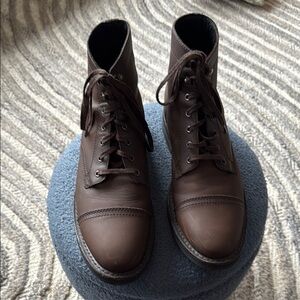 Men's Brown Moc Toe Captain Leather Boots. Size 9.5. Thursday Boot Company.